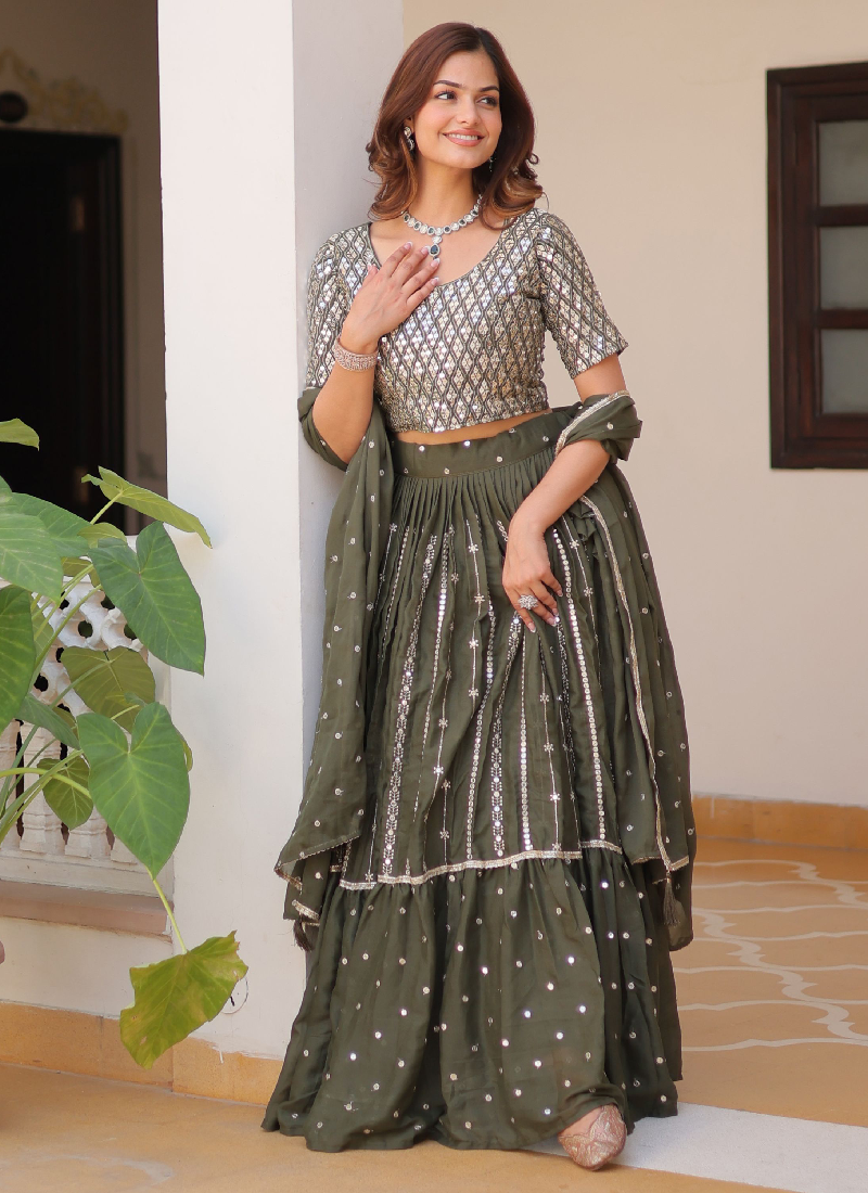 Perfect Mehendi Green Georgette Sequence Embroidered Lehenga Choli
