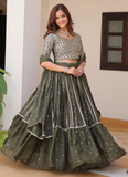 Perfect Mehendi Green Georgette Sequence Embroidered Lehenga Choli