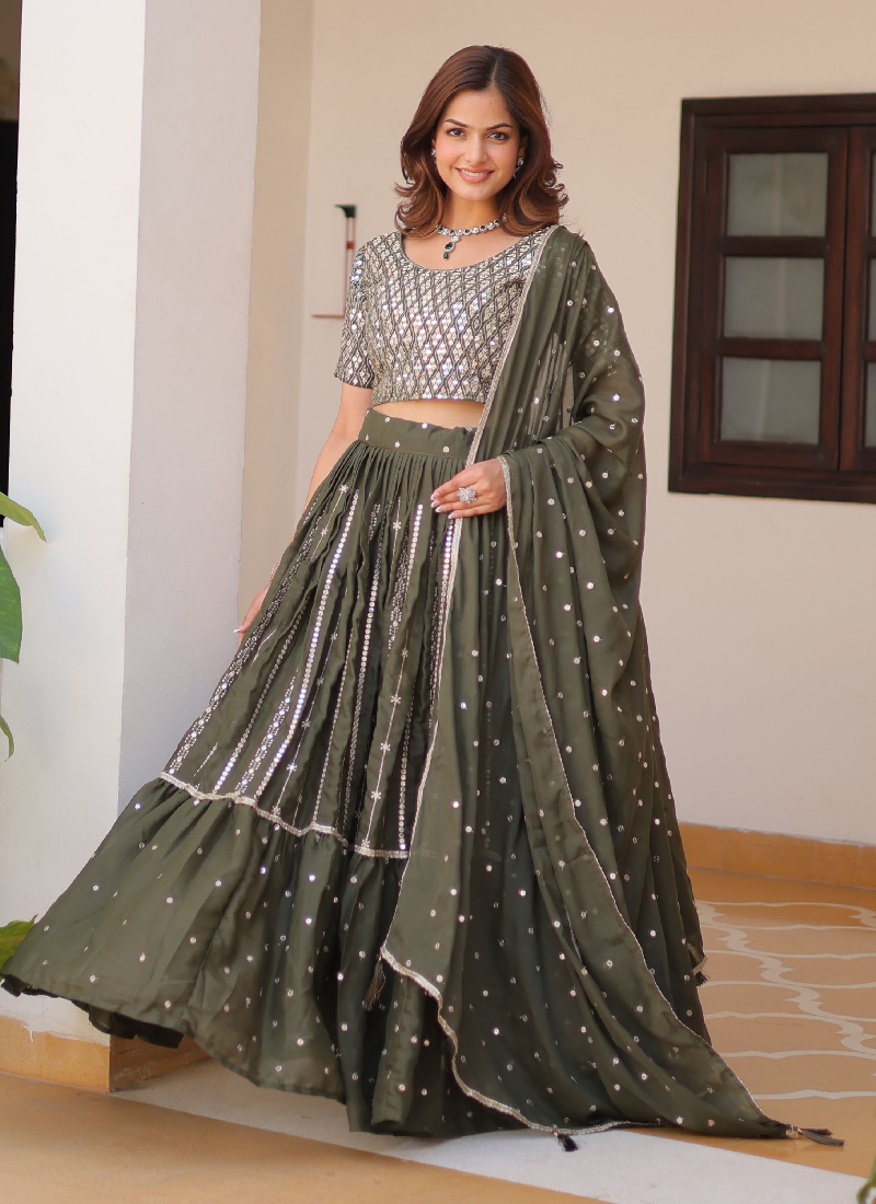 Perfect Mehendi Green Georgette Sequence Embroidered Lehenga Choli