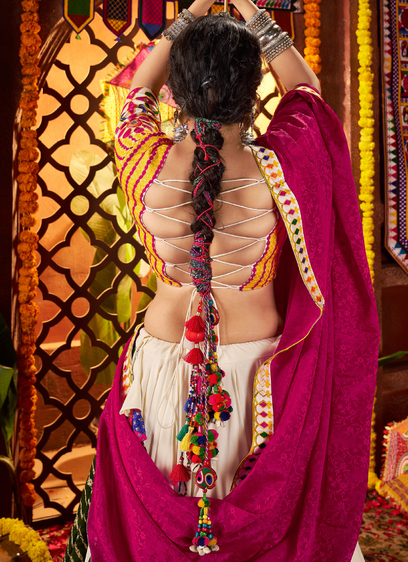 Real Mirror Gamthi Work Viscose Cotton Multi Color Navratri Ghagra Choli