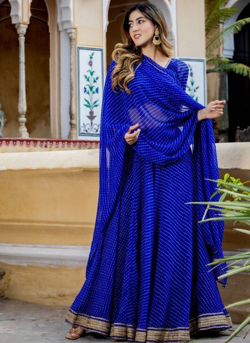 Royal Blue Leheriya Print Gota Patti Border Georgette Lehenga