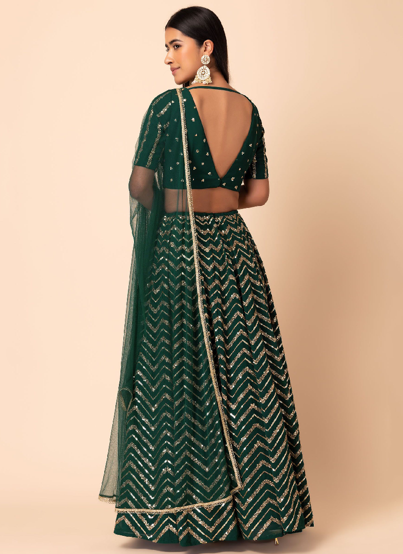 Sequence Work Georgette Green Lehenga Choli For Mehendi Function