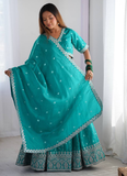 Silk Sequence Embroidery Rama Green Lehenga Choli With Dupatta