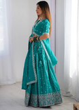 Silk Sequence Embroidery Rama Green Lehenga Choli With Dupatta