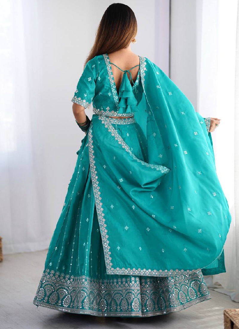 Silk Sequence Embroidery Rama Green Lehenga Choli With Dupatta