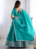 Silk Sequence Embroidery Rama Green Lehenga Choli With Dupatta