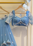 Sky Blue Thread Embroidered Georgette Lehenga Choli For Wedding