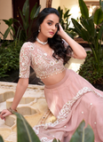 Wedding Wear Silk Light Pink Thread Sequence Work Lehenga Choli