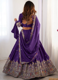 Wonderful Purple Thread Embroidery Work Silk Lehenga Choli For Women