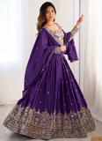 Wonderful Purple Thread Embroidery Work Silk Lehenga Choli For Women