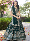 Zari Weaving Sequence Embroidered Dark Green Silk Lehenga Choli Set