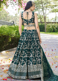 Zari Weaving Sequence Embroidered Dark Green Silk Lehenga Choli Set