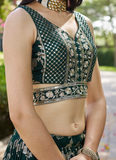 Zari Weaving Sequence Embroidered Dark Green Silk Lehenga Choli Set
