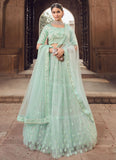Party Wear Sky Blue Thread Work Marriage Lehenga Choli