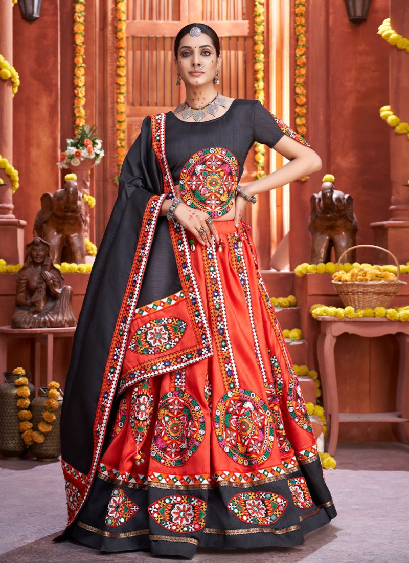 Real Mirror Art Silk Red Color Gamthi Chaniya Choli for Navratri