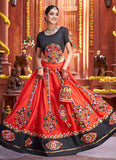 Real Mirror Art Silk Red Color Gamthi Chaniya Choli for Navratri