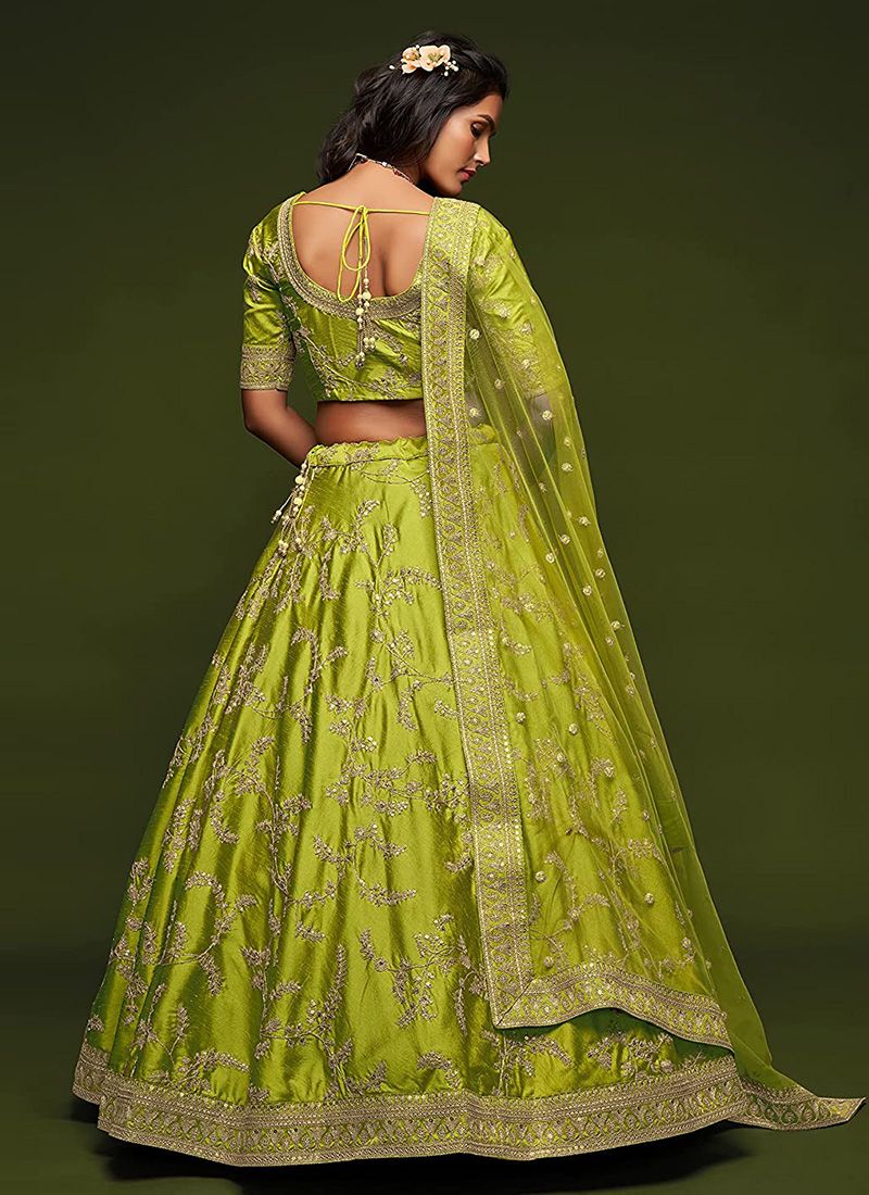 Neon Green Art Silk Lehenga Choli Dupatta Set