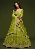 Neon Green Art Silk Lehenga Choli Dupatta Set