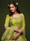 Neon Green Art Silk Lehenga Choli Dupatta Set