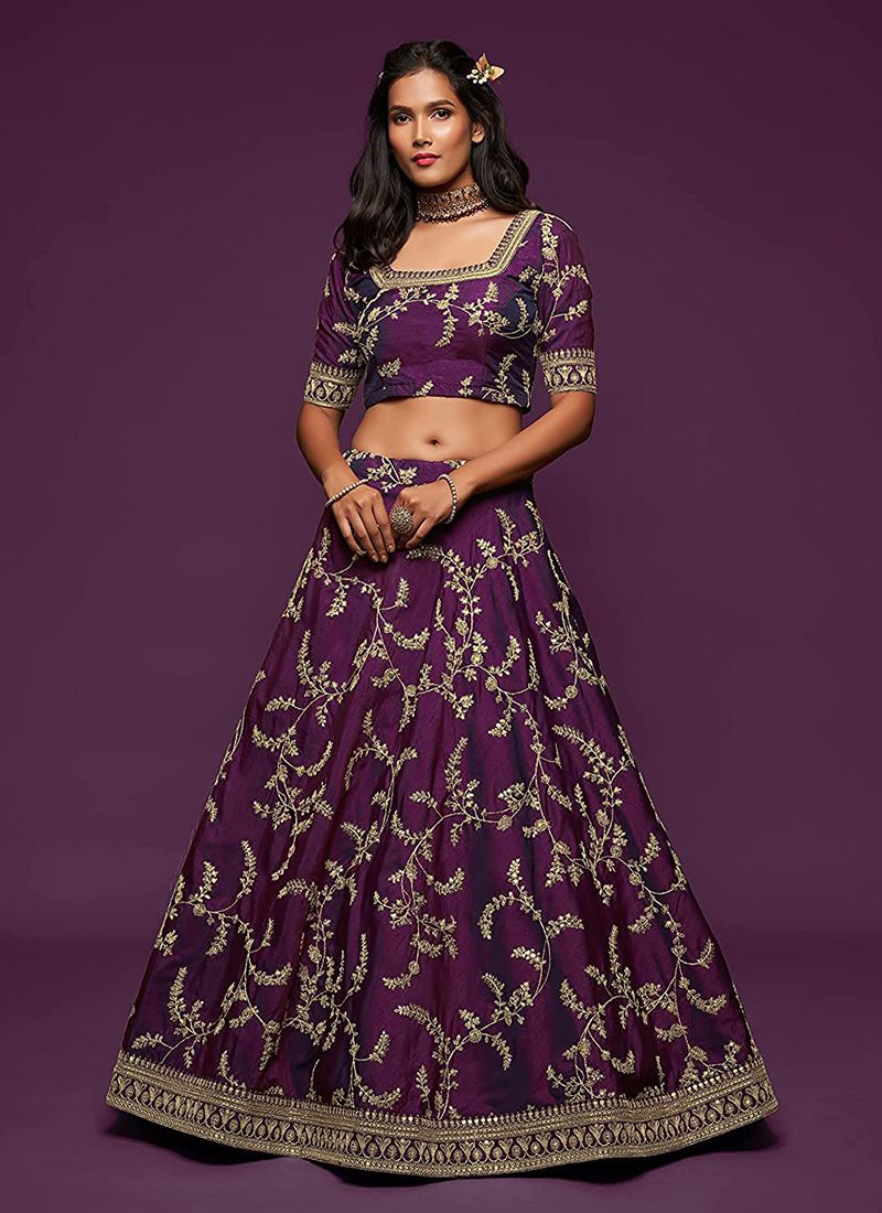 Wedding Purple Bridal Lehenga in Art Silk Fabric