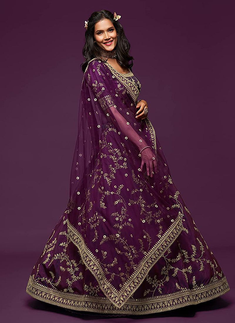 Wedding Purple Bridal Lehenga in Art Silk Fabric