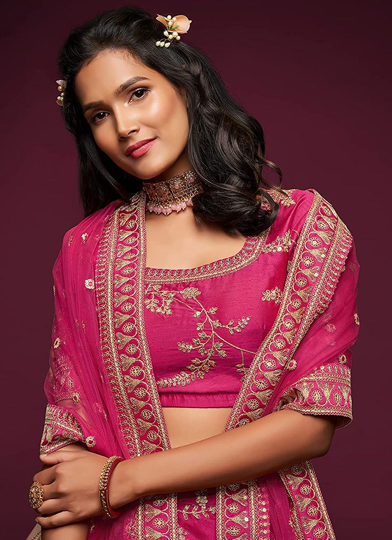 Art Silk Pink Reception Lehenga for Bride