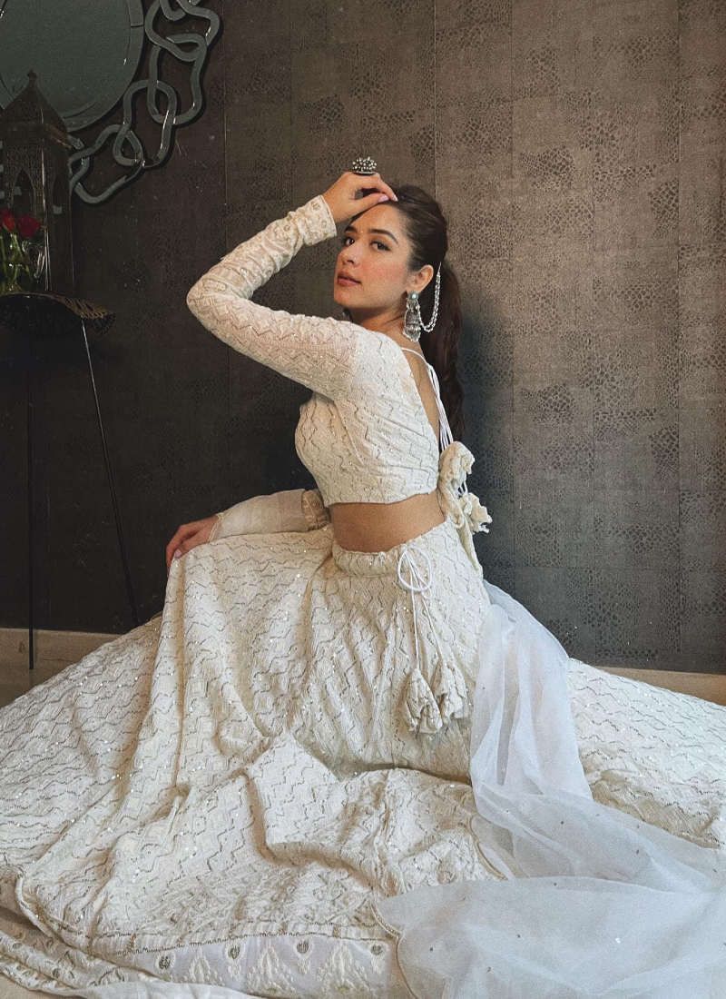 Eye-Catching Lakhnavi Work White Lehenga Choli