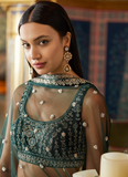 Bottle Green Georgette Floral Embroidered Bridal Lehenga Choli