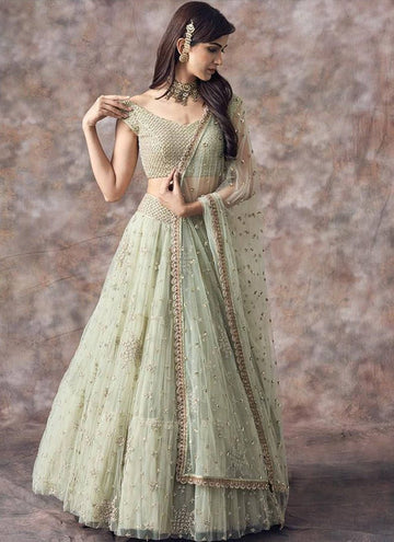 Wedding Pista Green Embroidery Net Lehenga Choli