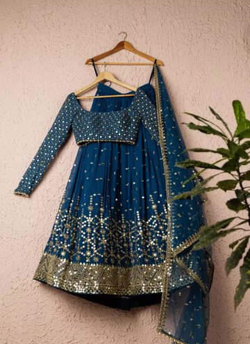 Wedding Blue Designer Embroidery Sequence Work Lehenga Choli