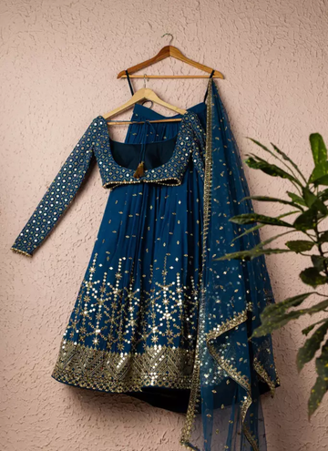 Wedding Blue Designer Embroidery Sequence Work Lehenga Choli