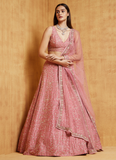 Malai Silk Pink Zari Embroidery Work Lehenga Choli