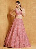 Malai Silk Pink Zari Embroidery Work Lehenga Choli