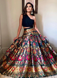 Indo Western Black Banarasi Lehenga With Designer Choli