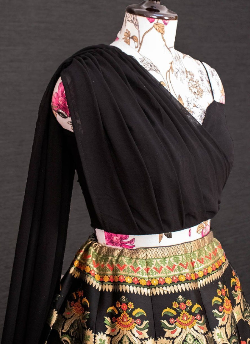 Indo Western Black Banarasi Lehenga With Designer Choli