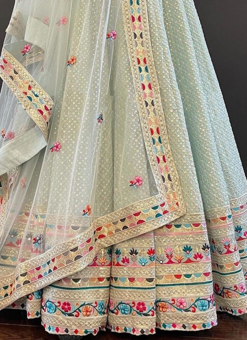 Multi Thread Embroidery Work Sky Blue chaniya choli Online