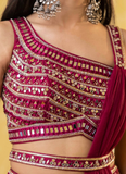 Designer Georgette Wine Lehenga Set With Mirror Work