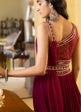 Designer Georgette Wine Lehenga Set With Mirror Work