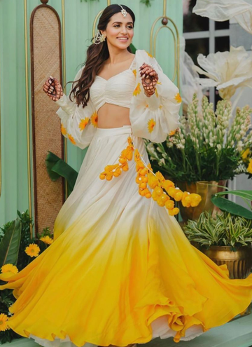Haldi Special Yellow And White Silk Simple Lehenga Choli