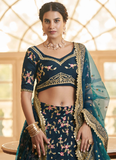 Multi Embroidered Work Chinon Silk Teal Blue Lehenga Choli