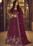 Prettiest Wine Faux Georgette Viscose Thread Work Lehenga