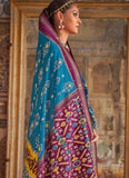 Elegant Blue Color Viscose Dola Silk Patola Saree Design