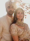 Alia Bhatt Off White Sequins Embroidery Work Wedding Saree