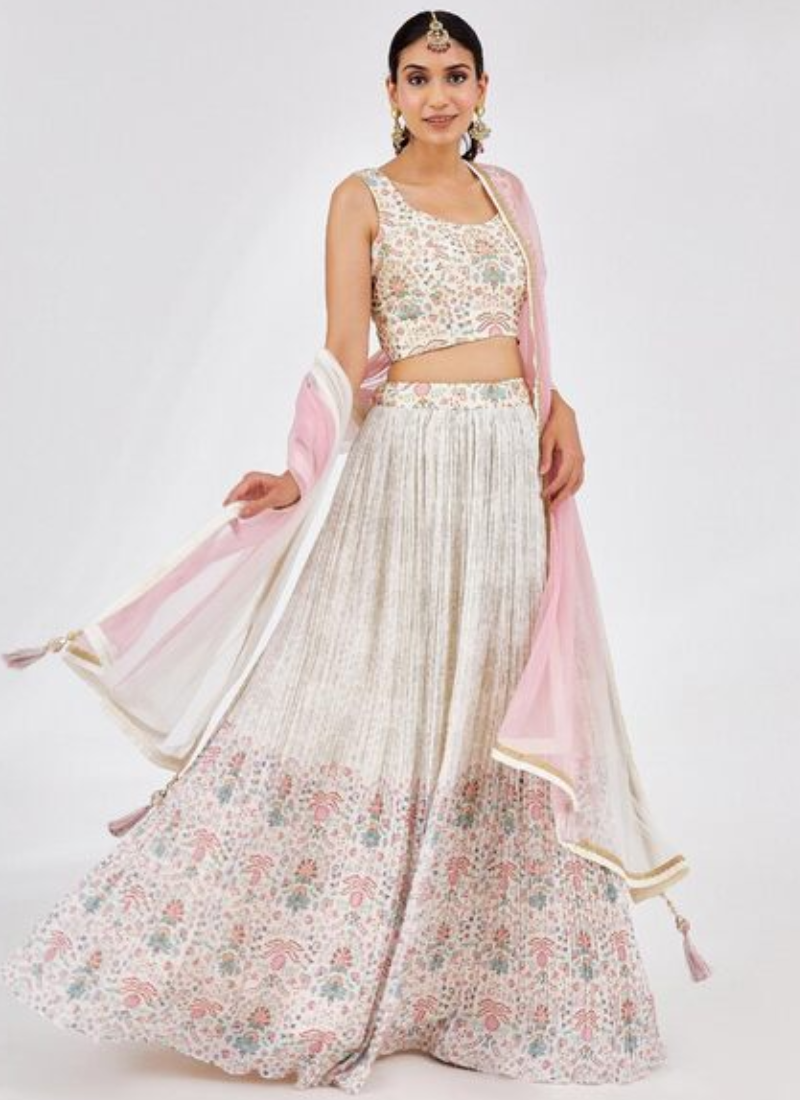 Amazing Floral Print With Embroidery Georgette Lehenga Choli For Party