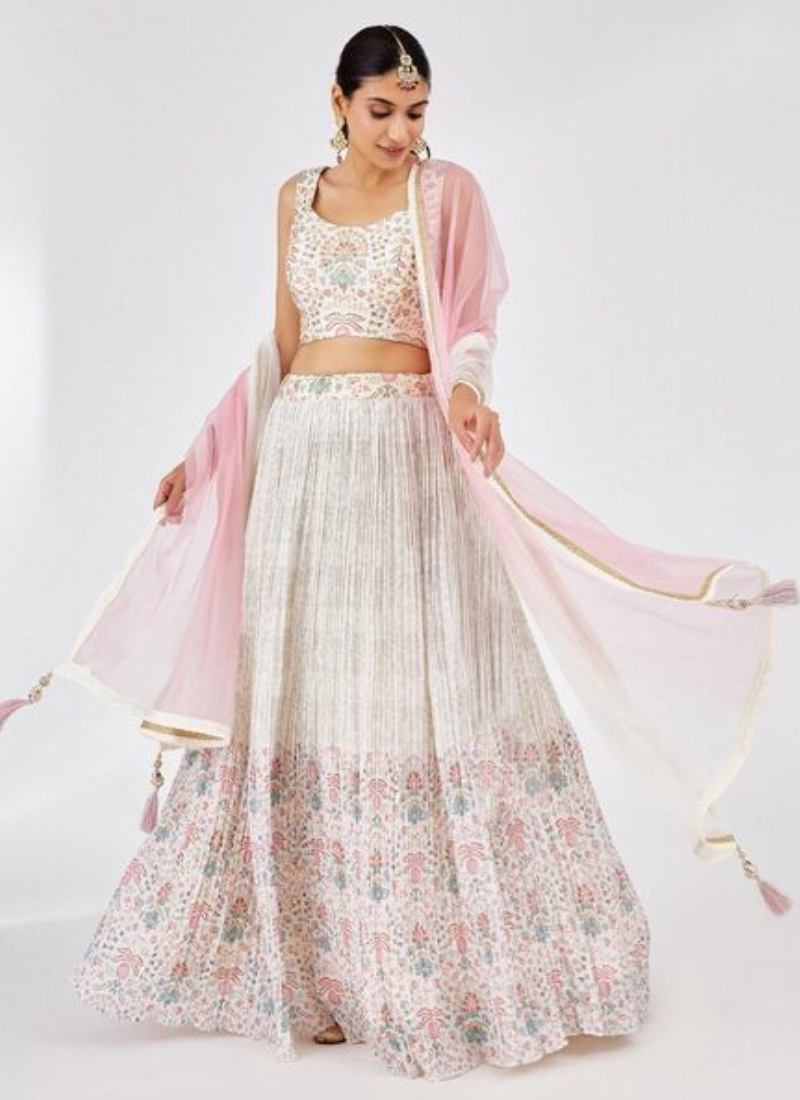 Amazing Floral Print With Embroidery Georgette Lehenga Choli For Party
