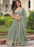 Adorable Pista Green Zari Embroidered Georgette Wedding Lehenga Choli
