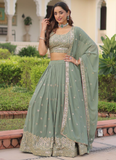 Adorable Pista Green Zari Embroidered Georgette Wedding Lehenga Choli