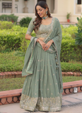 Adorable Pista Green Zari Embroidered Georgette Wedding Lehenga Choli