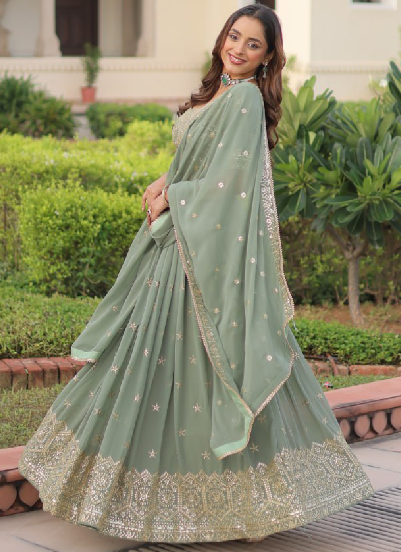 Adorable Pista Green Zari Embroidered Georgette Wedding Lehenga Choli