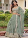 Adorable Pista Green Zari Embroidered Georgette Wedding Lehenga Choli